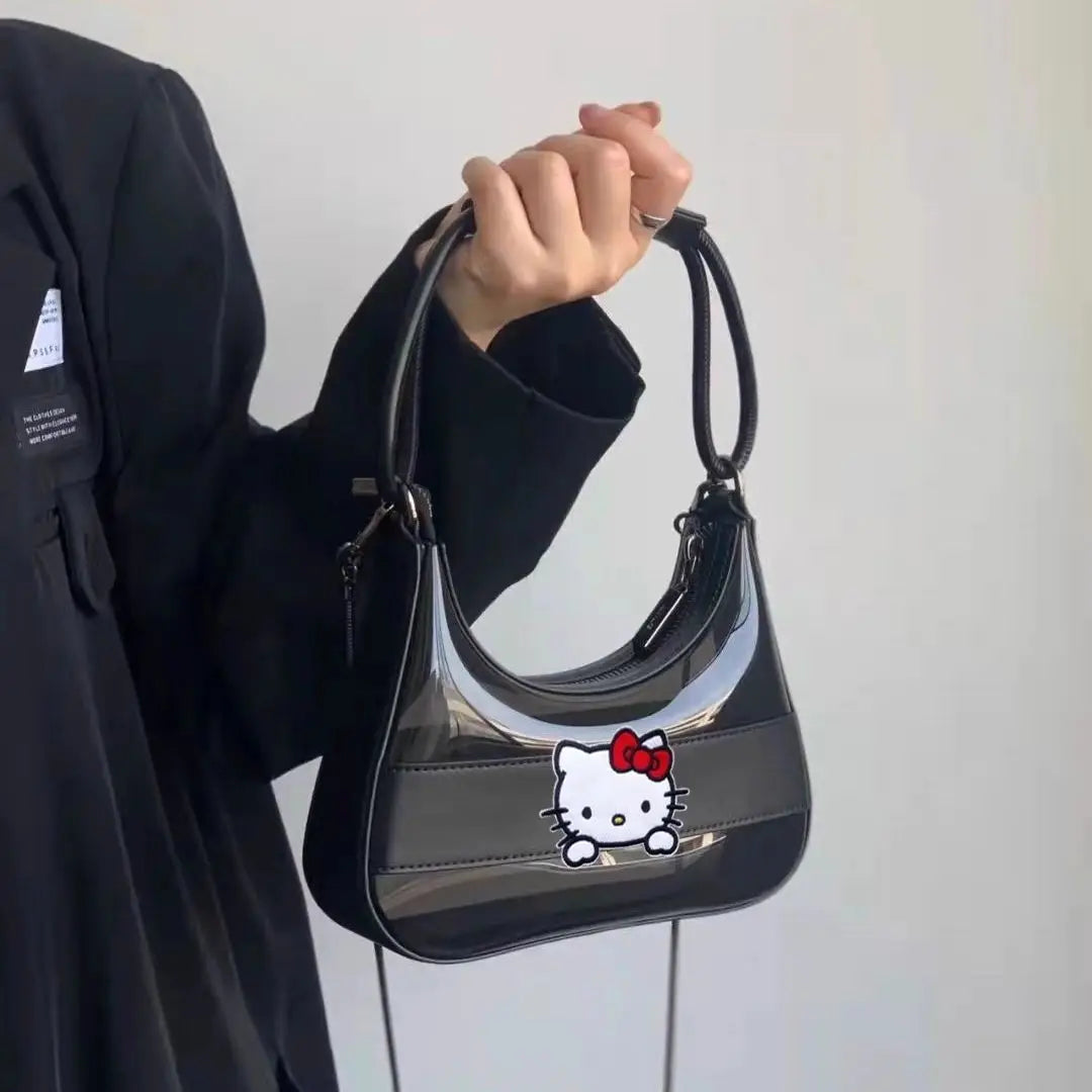 Hello Kitty Transparent Jelly Vintage Handbag Korean Version Fashion Crossbody Bag Sweet Cool Spicy Y2k Girl Underarm Bag