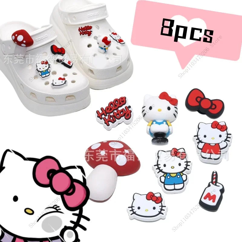 SET Pink HelloKittys 3D Charming Shoe Accessories Cute Cartoon Characters Detachable Shoe Buckles Sandals Decoration Gift