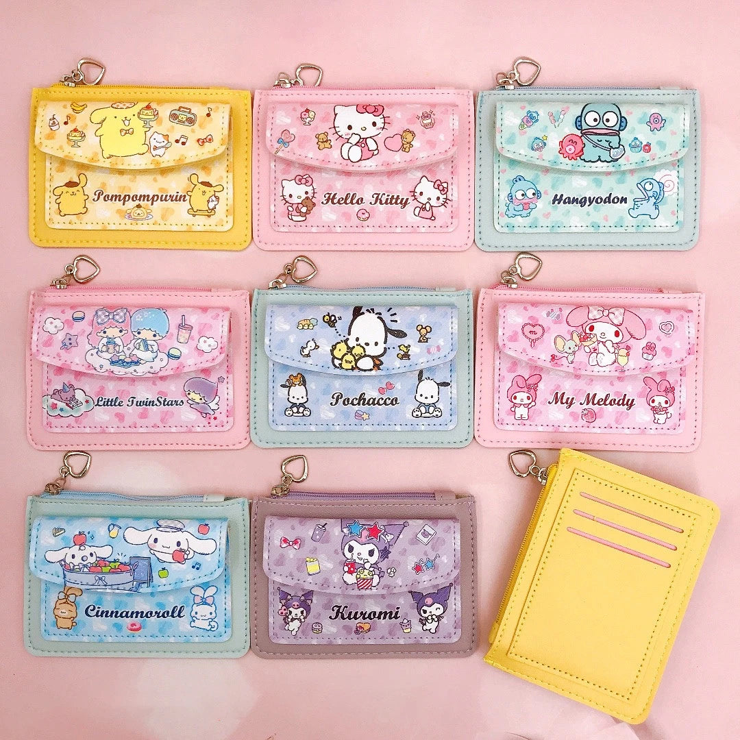 Kawaii Cartoon PU Leather Wallet Anime Hello Kitty Cinnamoroll Kuromi Casual Short Wallets Cute Card Holder Coin Purse