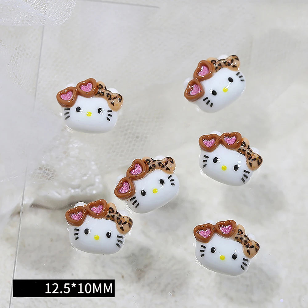 20 PCS Mixed Kawaii Leopard Print Hello Kitty Nail Art Decor Large Bow Sunglasses Heart Resin Nail Art Charms Accessories Gifts