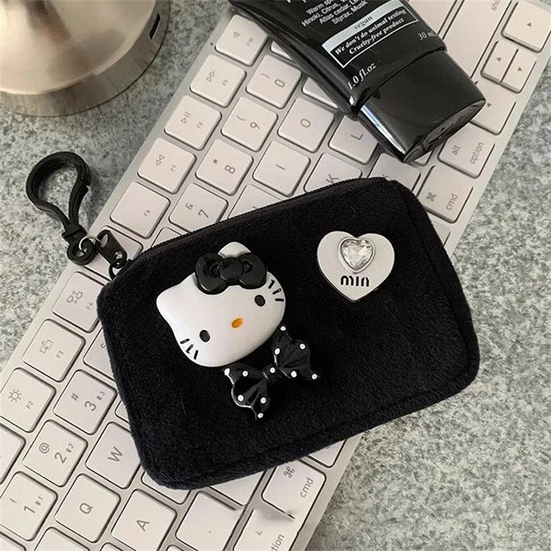 Hello Kitty Coin Purse Cute Anime Cartoon Girl&Child Fashion Black Plush Backpack Pendant Card Bag Pendant Holiday Gifts