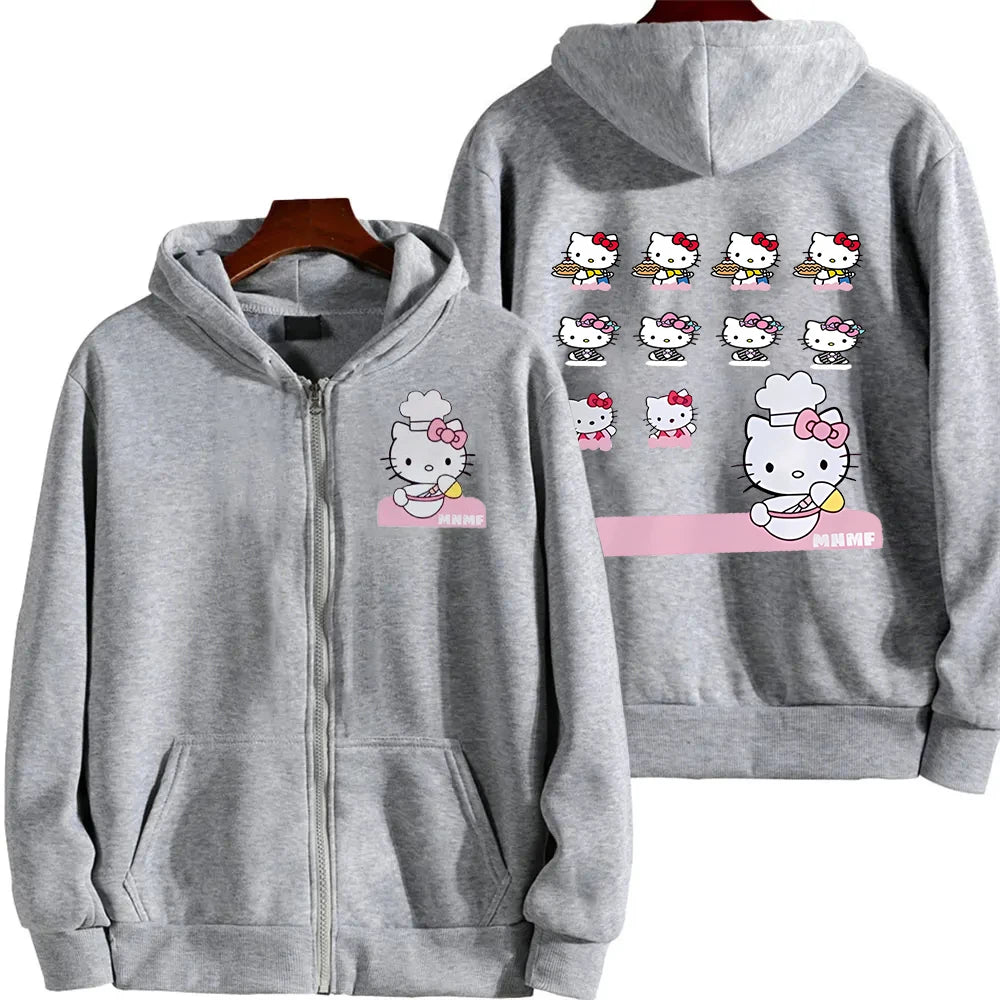 Anime Cute Printed Hoodies Women Cartoon Hello Kitty Y2k Korean Students Loose Sweatshirt Fashion Sweet Cardigan Clothing