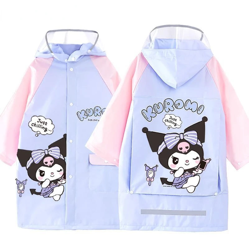 Hello Kitty Raincoat with Bag Bits Big Brim Student Waterproof Clothing for School Cartoon Kuromi Children's Raincoat