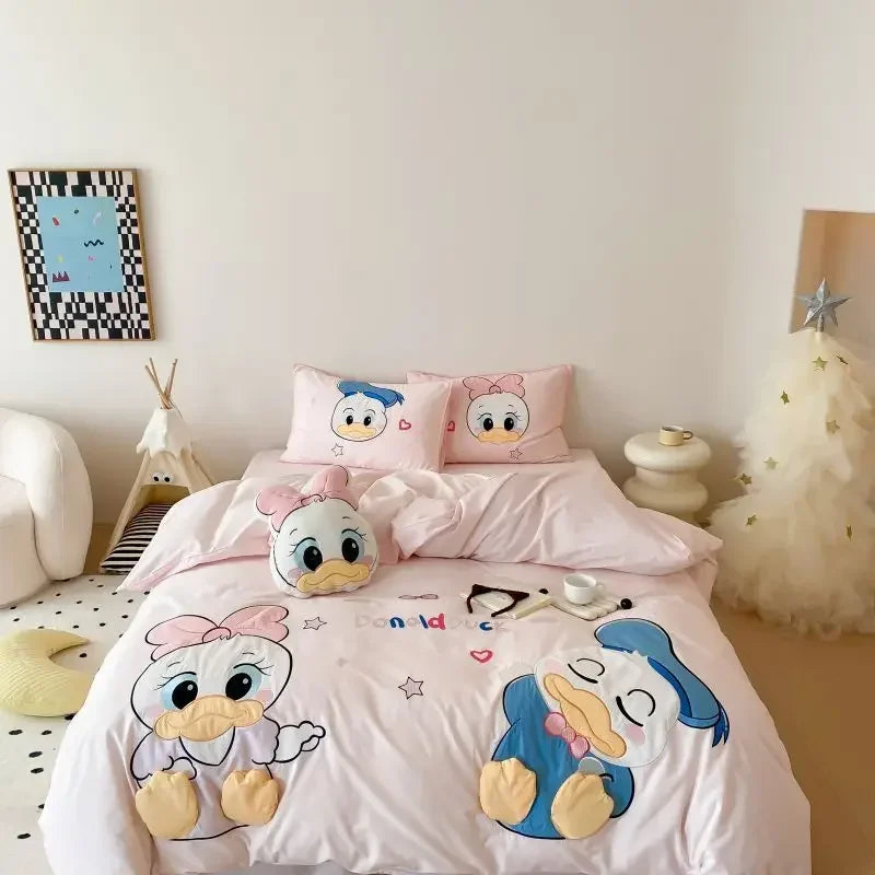 Hello Kitty Anime Kawaii MINISO Cotton Bed Sheet 4-piece Set Kt Cat Cartoon Cute Embroidery Quilt Set Bed Decoration Gifts Toys