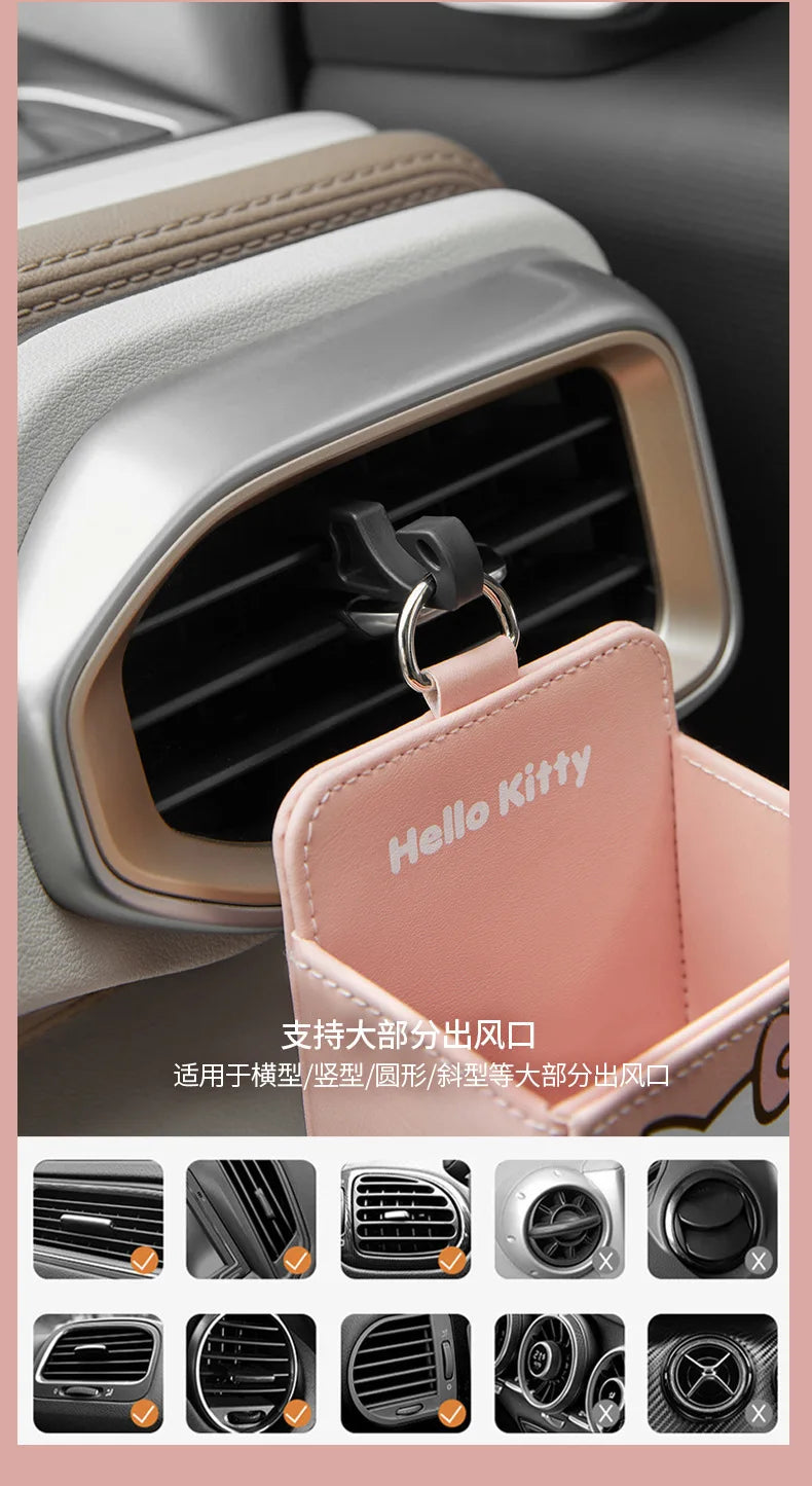 Kawaii KT Cat Car Air Outlet Storage Bag Hello Kitty Storage Box Multifunctional Auto Organizer Box Car Decor Accessories