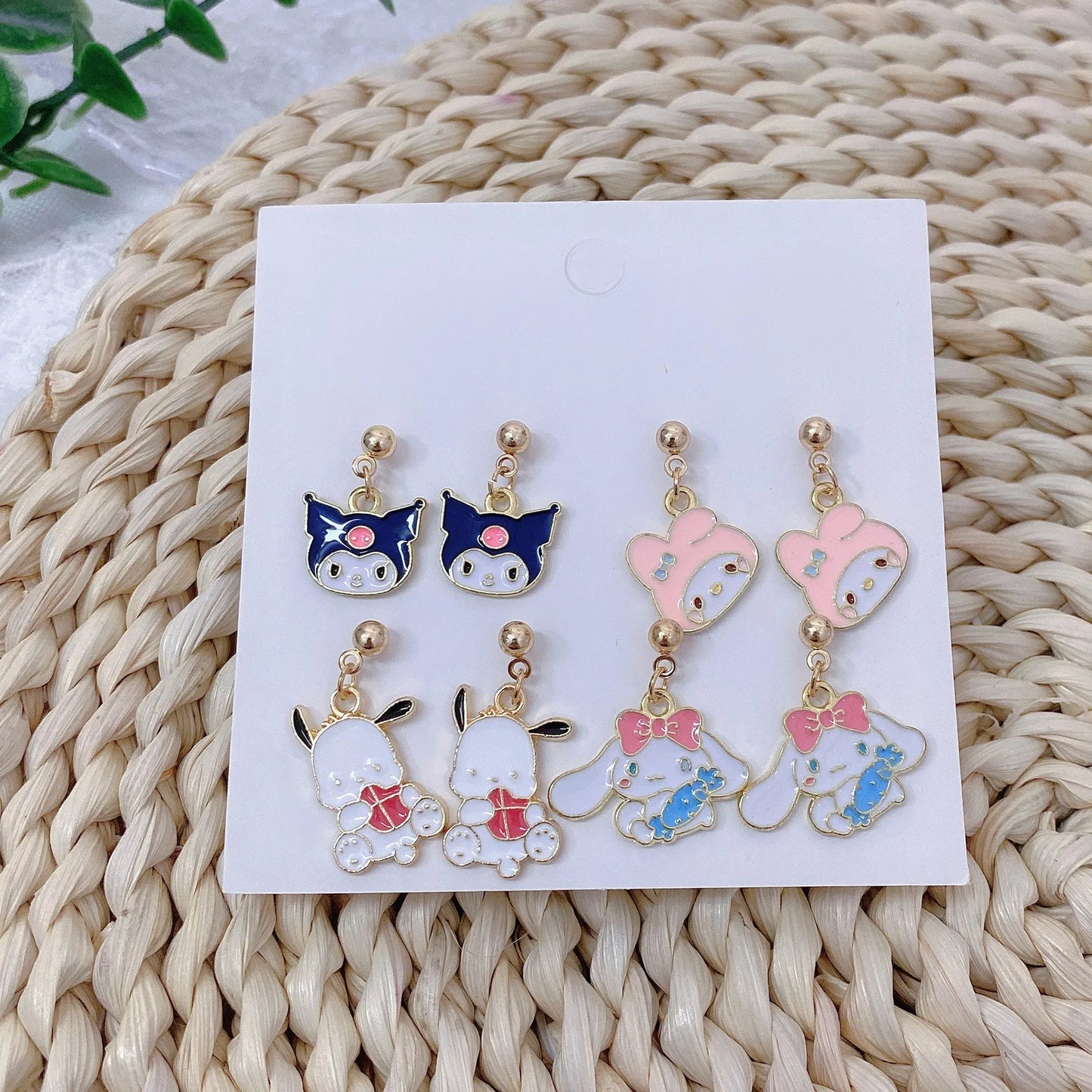 Anime Cute Hello Kitty Kuromi Melody Cartoon Silver Needle Earrings Cinnamonroll Student Girl Earrings Dress Up