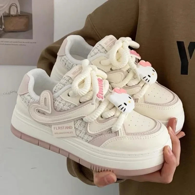 Hello Kitty Soft Girl Cute Big Head Off White Shoes Y2K Platform Sneakers Versatile Skateboard Shoes for Women 2024 New