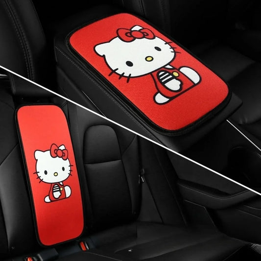 Sanrio Hello Kitty Car Armrest Pad Mat Car Front Rear Center Universal Breathable Mat Cute Anti Slip High-End Interior Decor