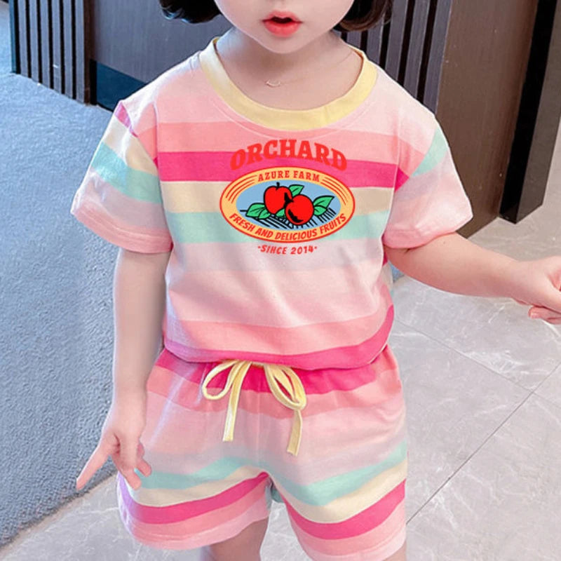 Cute Hello Kitty Summer Clothing Sets for Kids Baby Girls Outfits Children's Short Sleeve T Shirt + Elastic Waist Shorts 2pcs