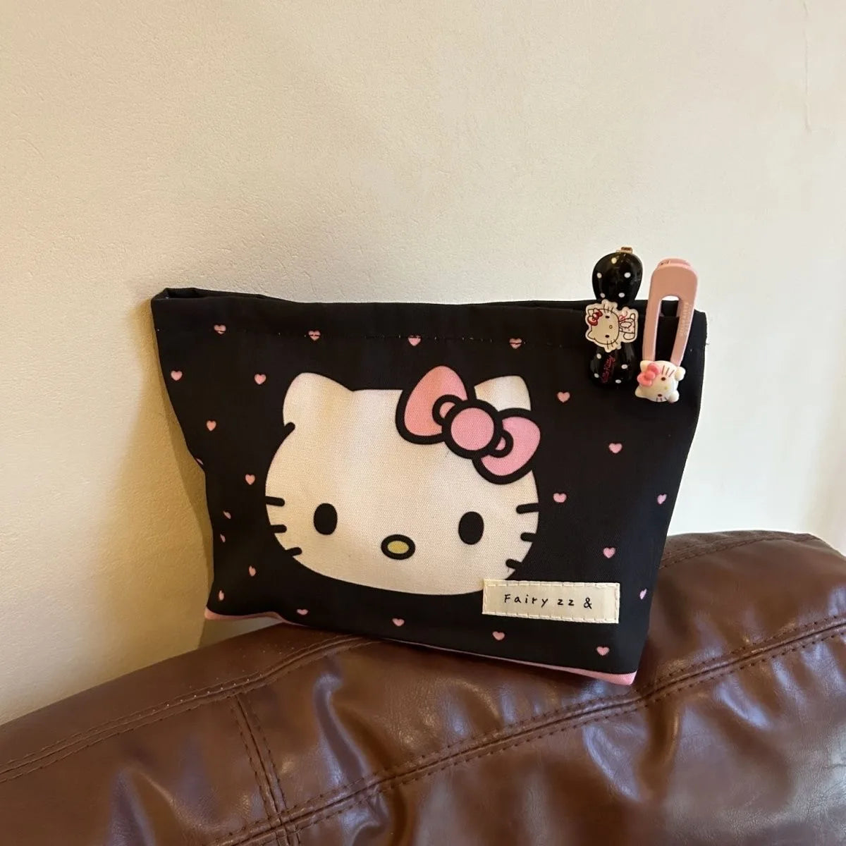 Harajuku Japanese Girl Polka Dot Hello Kitty Makeup Storage Bag Kawaii Charms Storage Bag Birthday Gift