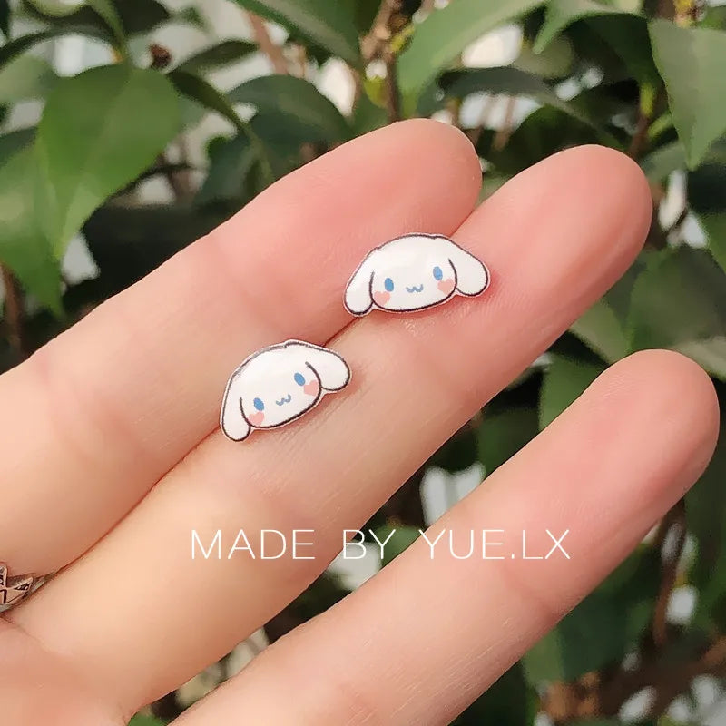 925 Stud Earrings Cinnamoroll Ear Stud Hello Kitty Kuromi Melody Beauty Trendy Fashion Jewelry Earrings Girls Gift