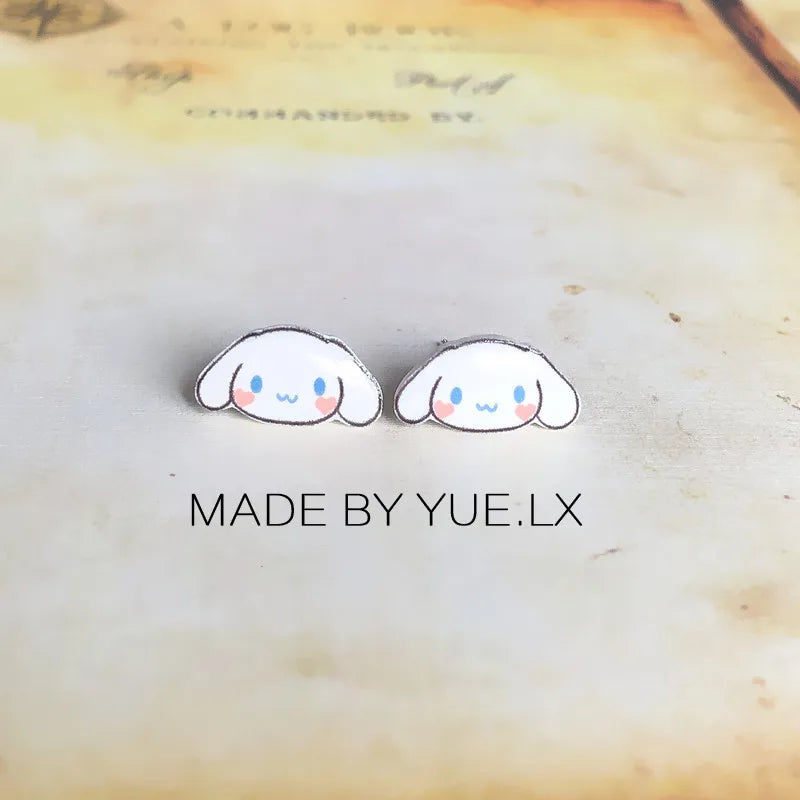 925 Stud Earrings Cinnamoroll Ear Stud Hello Kitty Kuromi Melody Beauty Trendy Fashion Jewelry Earrings Girls Gift