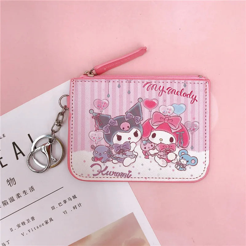 Hello Kitty Coin Purse My Melody Bag Kawaii Wallet Anime Pompom Purin Cinnamoroll Card Holder Children Pu Wallet Gifts