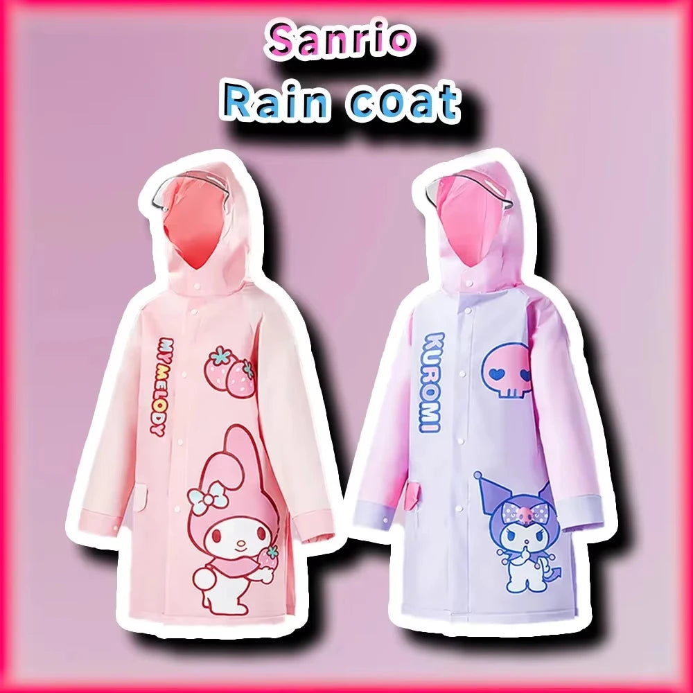 Hello Kitty Kid Raincoat Kawaii Kuromi My Melody Cinnamoroll Children Boy Girl Rain Poncho Reusable Waterproof Rain Coat