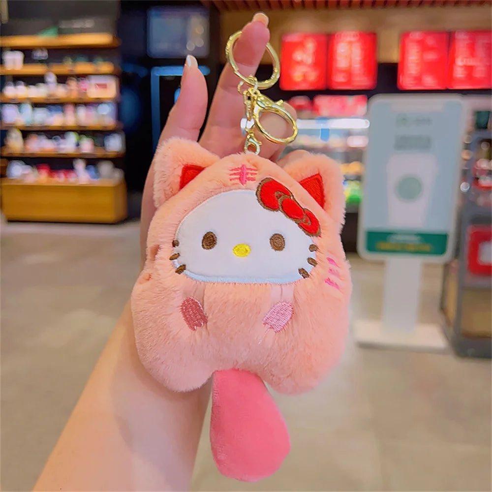 Hello Kitty Plush Keychain Dolls Kawaii Kuromi Cinnamoroll Cartoon Plush Backpack Pendant Accessories Girls Gifts Toys