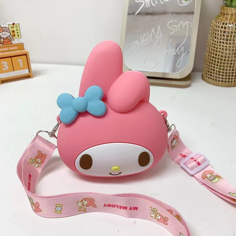 Kawaii Kuromi Silica Gel Bag Hello Kitty Messenger Bag My Melody Cinnamo roll Silicone Coin Purse Storage Gift