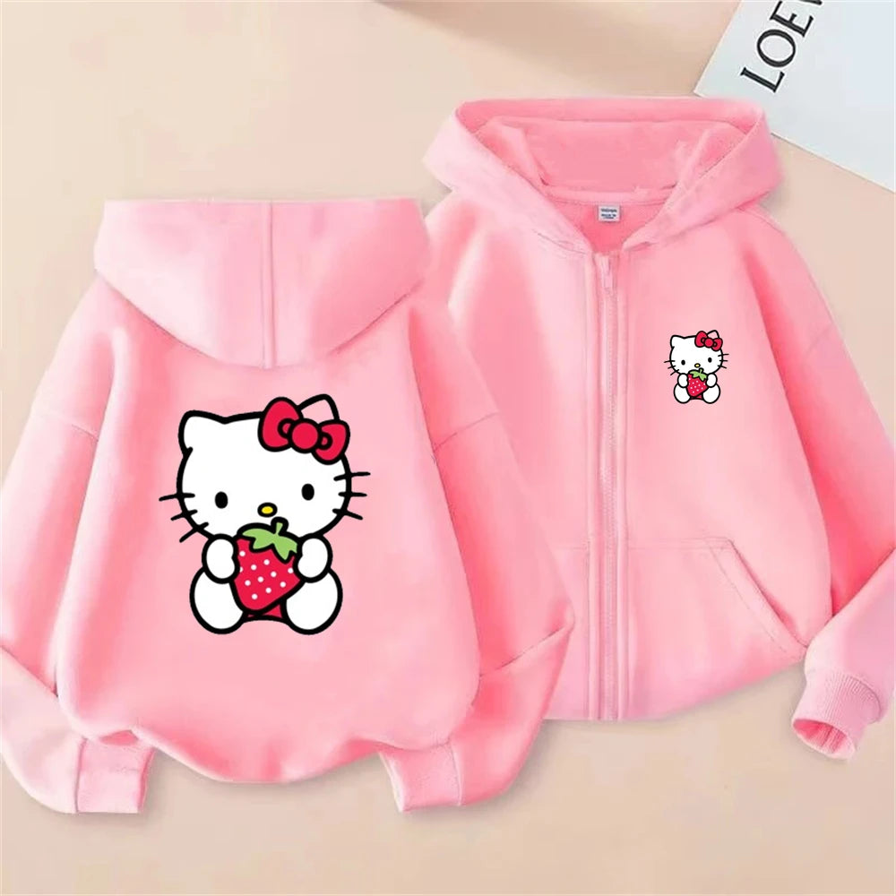 Hello Kitty Children Hoodies Zipper style Pink Coat  Girls Boys Age 3-12 Pullover Leisure Kids  Sweatshirt Autumn festival gifts