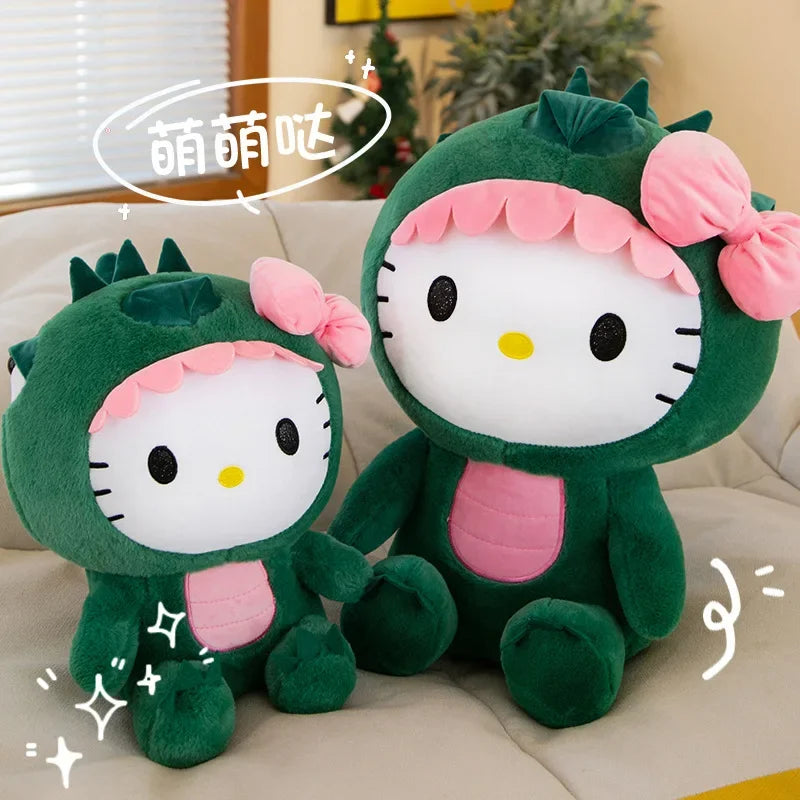 35/50/65cm Kawaii Hello Kitty Dinosaur Plush Toy Cartoon Doll Room Decoration Sleeping Throw Pillow Kids Birthday Gift