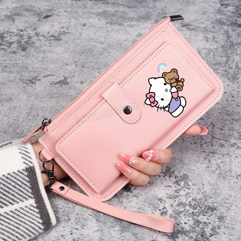 Hello Kitty Women Wallets PU Leather Female Purse Multi-Cards Holder Coin Foldable Wallet Zipper Billfold Hipster Credit Gift