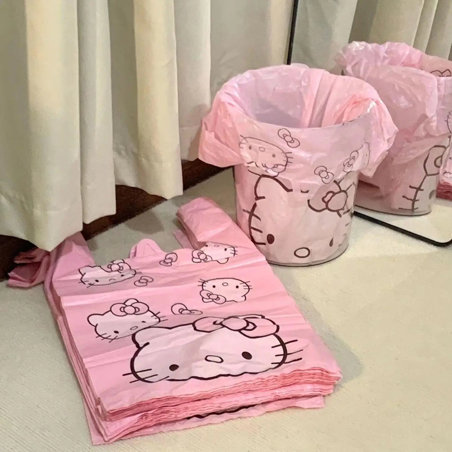 50 Pcs/set Cartoon Vest-Style Plastic Bags Hello Kitty Handheld Bin Bags for Home Use