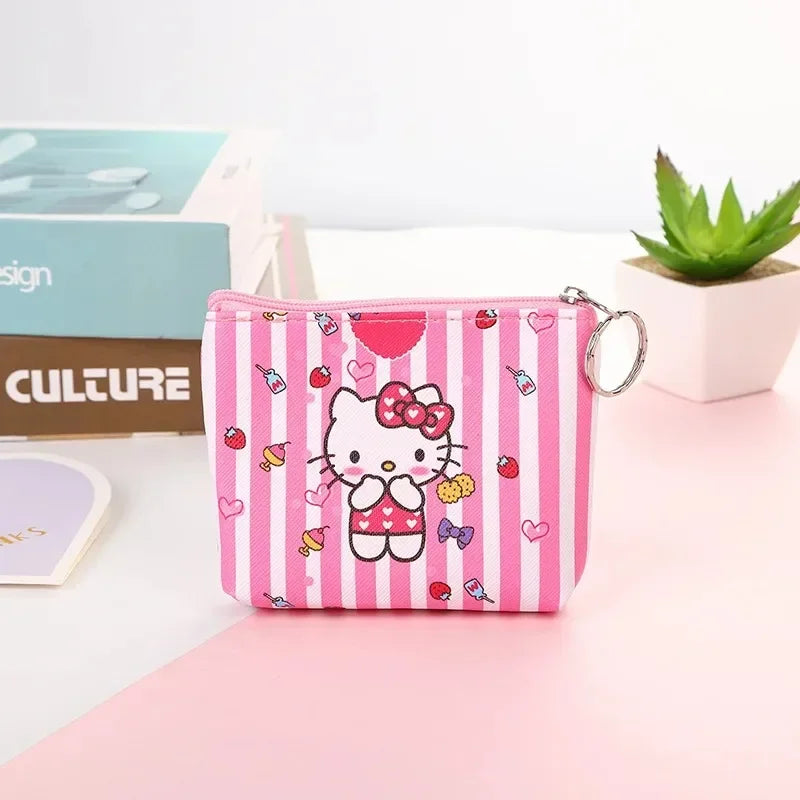 Hello Kitty Purse Coin Purses Cartoon Printed PU Melody Cute Wallet Bag Keychains Storage Bag Kuromi Kawaii Mini Pouch