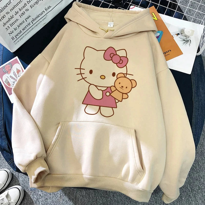 2025 Women's Aesthetic Sweatshirt Y2k Grunge Clothing Japanese Cartoon Classic Hello Kitty Hoodie Autumn and Winter Retro Tops