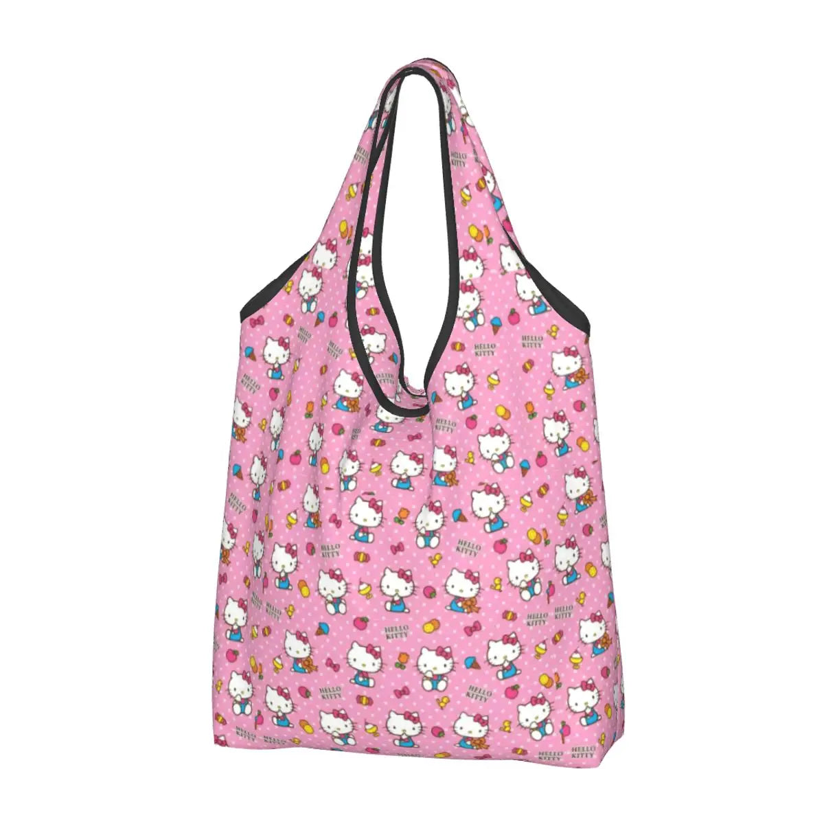 Custom Hello Kitty Groceries Shopping Bag Funny Shopper Shoulder Tote Bags Large Capacity Portable Handbag