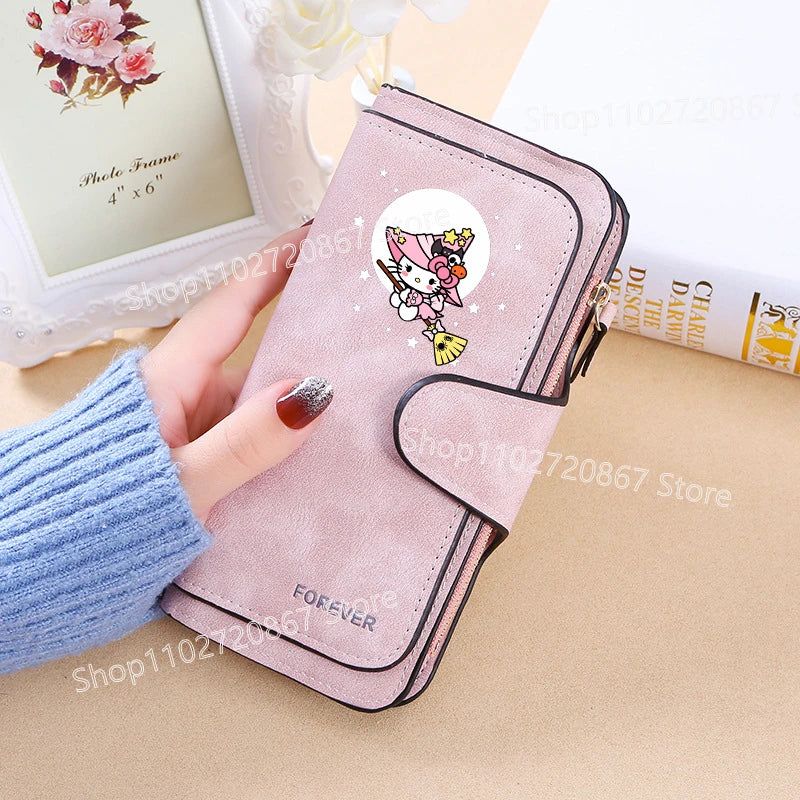 New Hello Kitty Wallet Women Anime Cartoon Fashion Multi-Card Slot Purse  Buckle Nubuck Material Two-color Fabric Wallets Gift