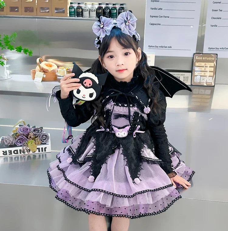 Anime Hello Kitty Kuromi Children's Dress CosPlay Academy Style Pleated Skirt Girl Princess Clothes Girl  Birthday Gift