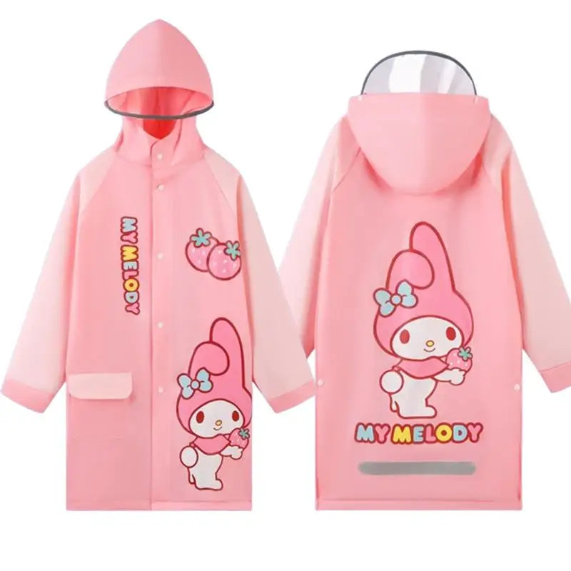 Kawaii Kuromi My Melody Hello Kitty Child Raincoat Reflective Layer Big Brim Medium Length Girl Birthday Gift