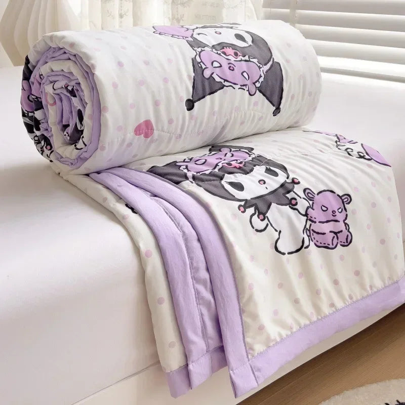 2025 New Summer Air Conditioner Quilt Kuromi Hello Kitty Children's Nap Quilt Office Blanket Cute Class A Washed Cotton