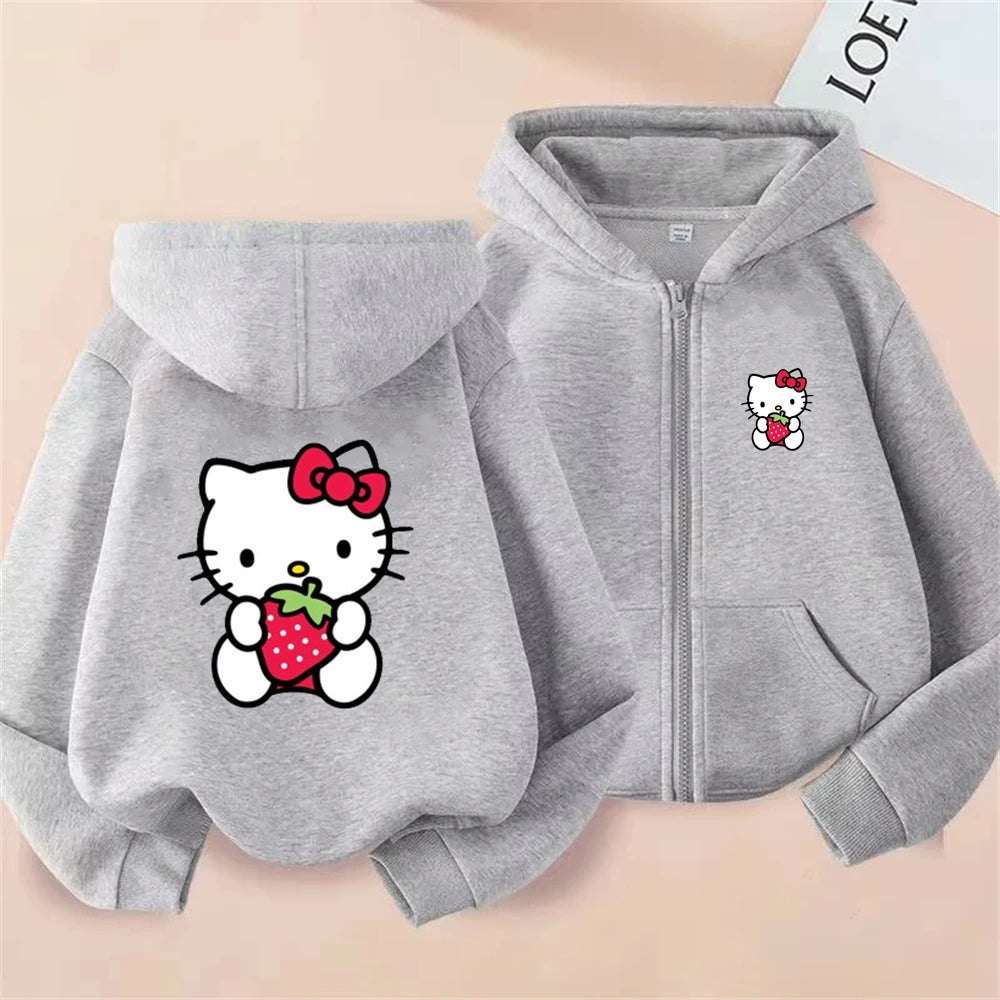 Hello Kitty Children Hoodies Zipper style Pink Coat  Girls Boys Age 3-12 Pullover Leisure Kids  Sweatshirt Autumn festival gifts