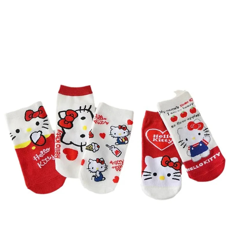 Cartoon Low Tube Cotton Socks Hello Kitty Kawaii Printed Christmas Hose Winter Comfortable Sock Gift for Sweet Girls