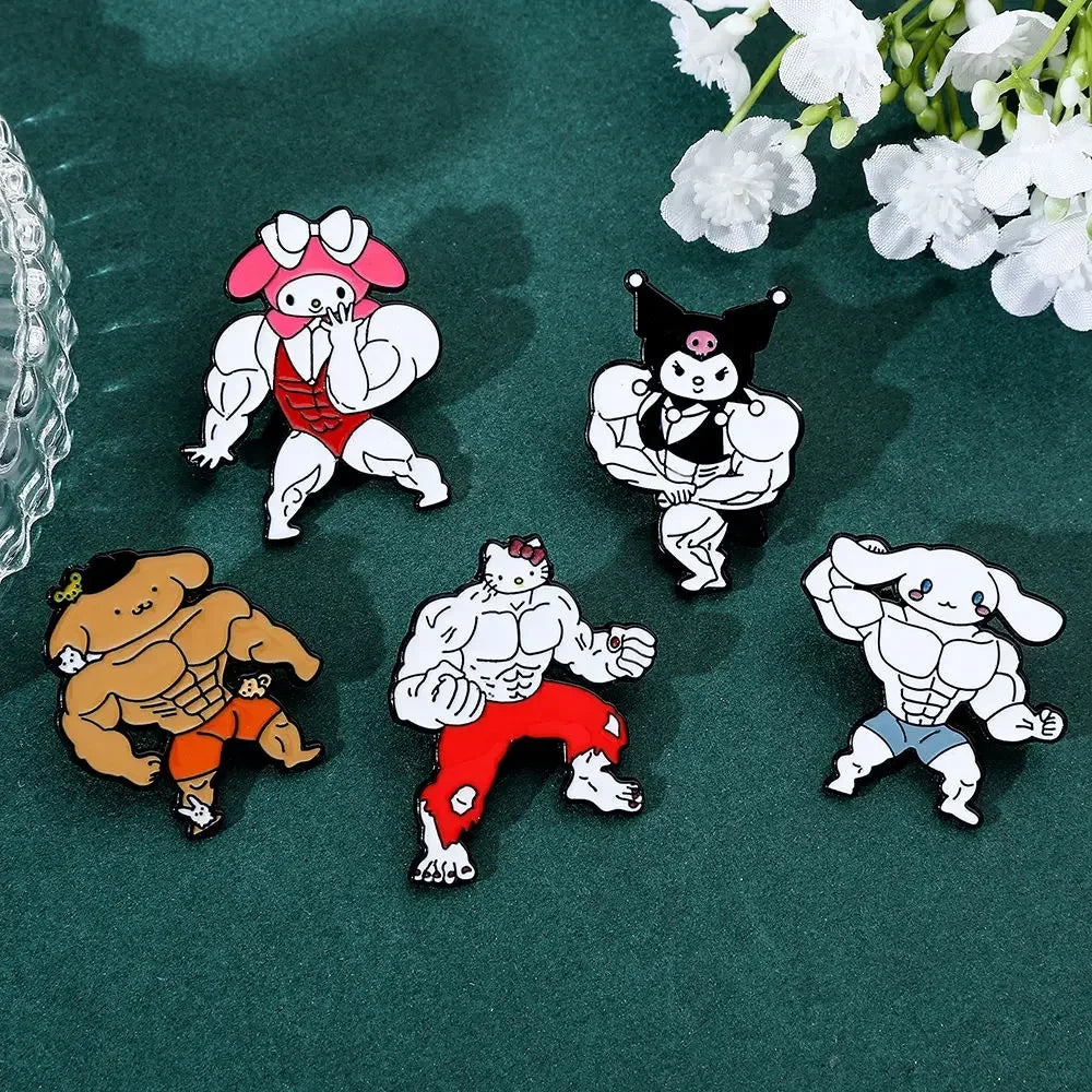 Kuromi brooch cute cartoon muscle my melody and hello kitty bodybuilding king kong barbie kawaii jewelry