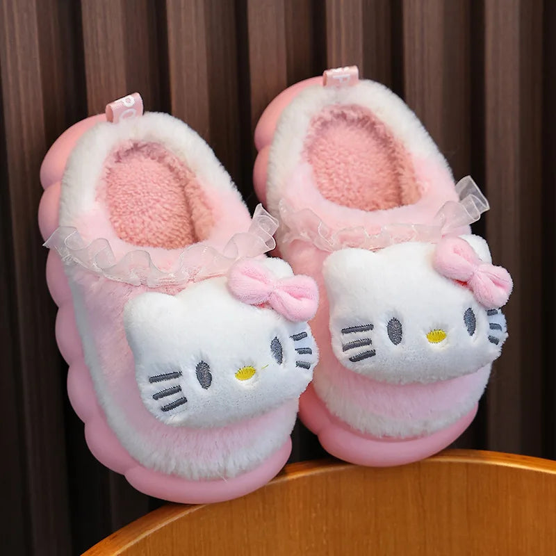 Sweet Family Winter Warm Slippers Cute Kawaii Sandals Kuromi My Melody Hello Kitty Soft Sole Shoes