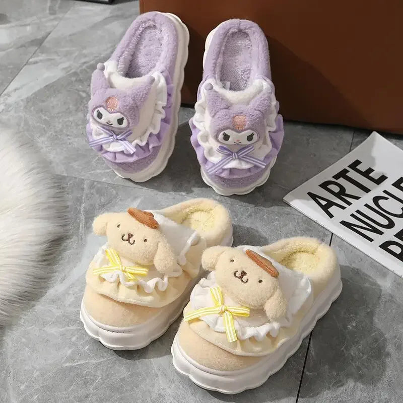 Sanrio Slippers Cartoon Hello Kitty My Melody Kuromi Cinnamoroll Autumn and Winter Warm Cotton Soft Home Shoes Holiday Gifts