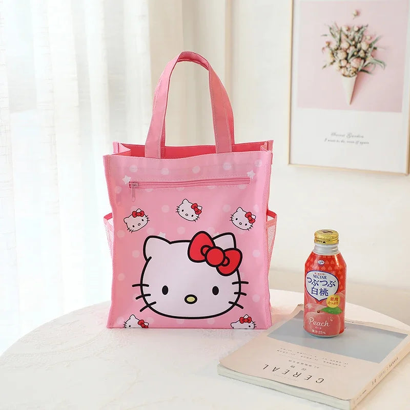 Kawaii Cartoon Handbags Hello Kitty Double Layer Water Proof Tote Bag Cute Kuromi Cinnamoroll Art Pack Shopping Bag Gifts