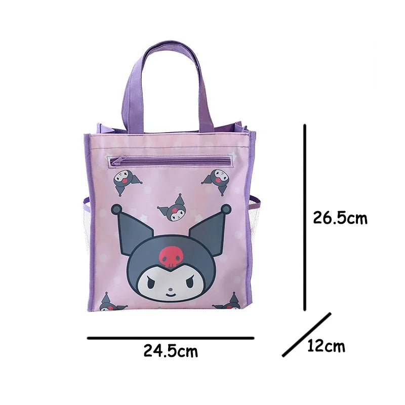 Kawaii Cartoon Handbags Hello Kitty Double Layer Water Proof Tote Bag Cute Kuromi Cinnamoroll Art Pack Shopping Bag Gifts