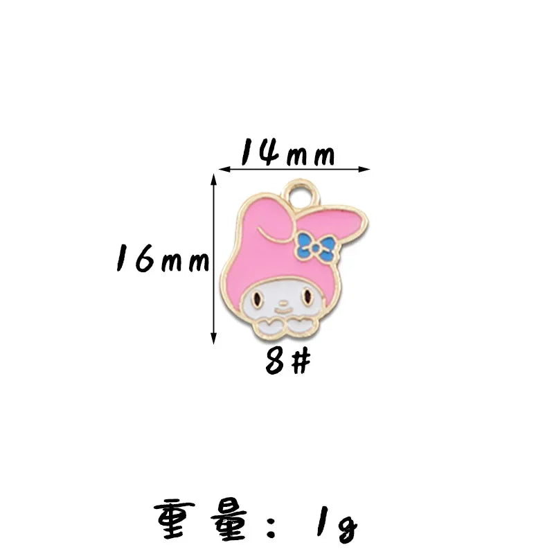 10PCS Accessories Korean Cartoon Kawaii Hello Kitty Kuromi Mymelody Diy Handmade Jewelry Cute Alloy Drip Oil Pendant