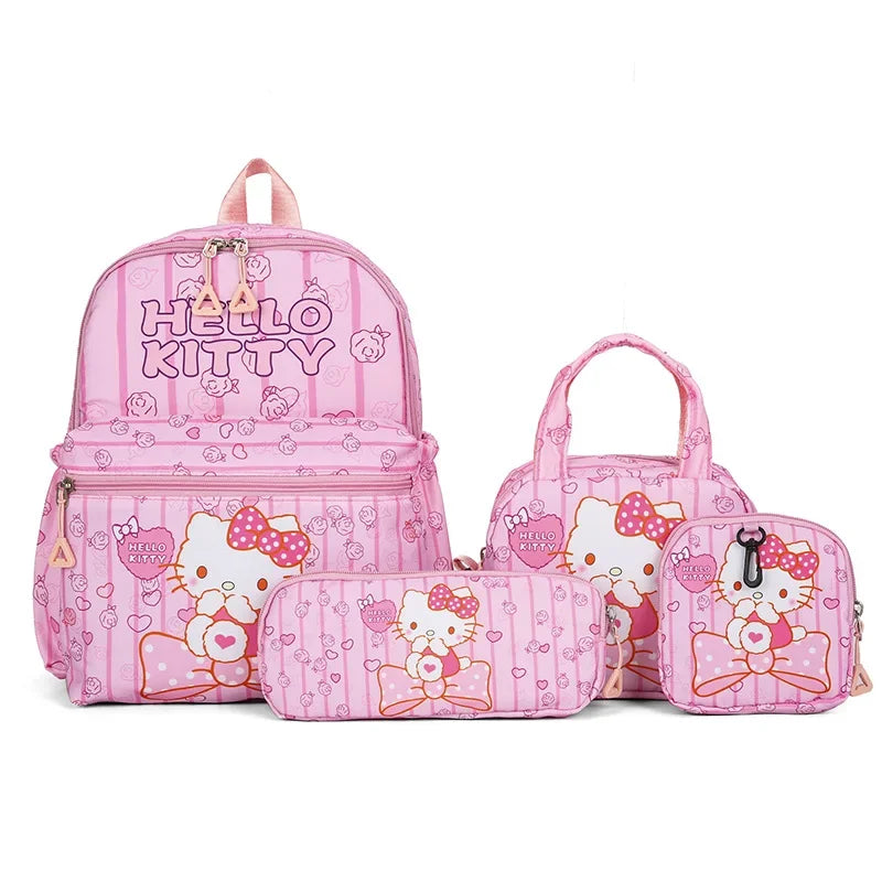 4pcs Kuromi Backpack, Pencil Case, Shoulder Bag, Wallet Set, Hello Kitty Sanrio School Bag, Melody Casual Outdoor Daypack