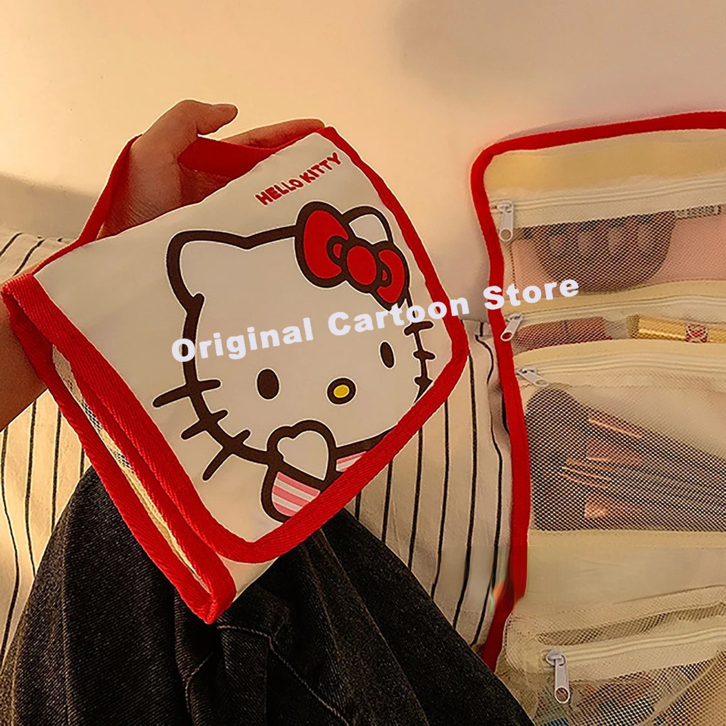 Cute Portable Travel Wash Up Storage Bag Girls Gifts Hello Kitty Sanrio Kuromi Stitch Good Looks KT Cat Cosmetic Bag Cartoon