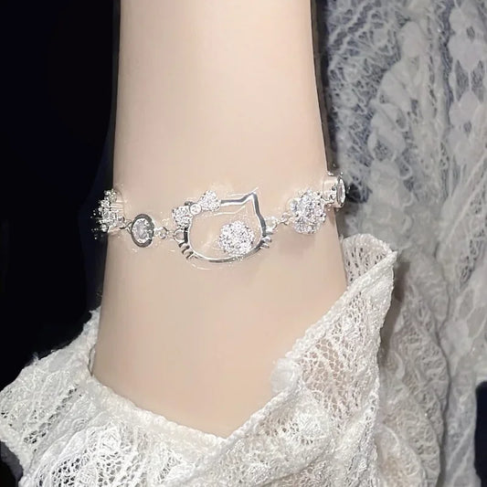 Sanrio Hello Kitty New All-diamond Bracelet Light Luxury High-end All-diamond Bracelet Hot Girl Temperament Hand Jewelry