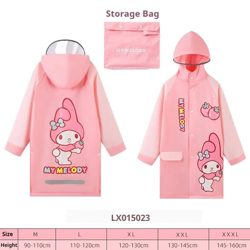 Hello Kitty Kuromi Cinnamoroll Cute Anime Children Raincoats For Boys And Girls Waterproof Large Raincoat Creative Gifts