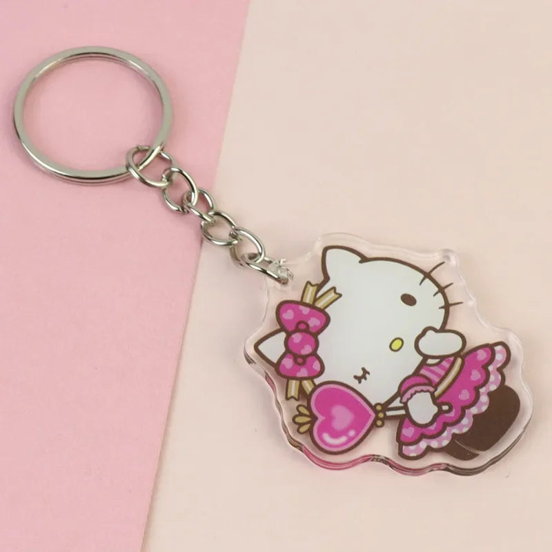 Hello Kitty Acrylic Keyring Anime Peripherals Keychain Accessories Children School Bag Car Key Pendant Girls Birthday Toys Gift