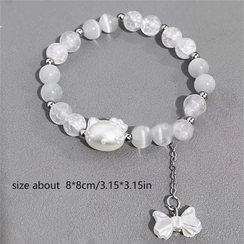 Cute Cartoon Sanrio Bow Hello Kitty Bracelet Jewelry Girly Heart Simple Sweet Beaded Bracelets Elegant Accessories Birthday Gift