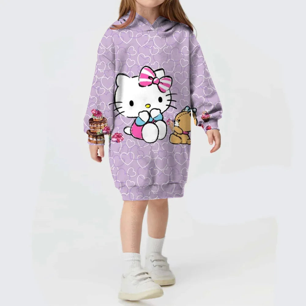 Hooded Dress For Girls Hello Kitty Kuromi print  Long Sleeve Winter Girls Dresses Hello Kitty Children Hoodies Casual Dress