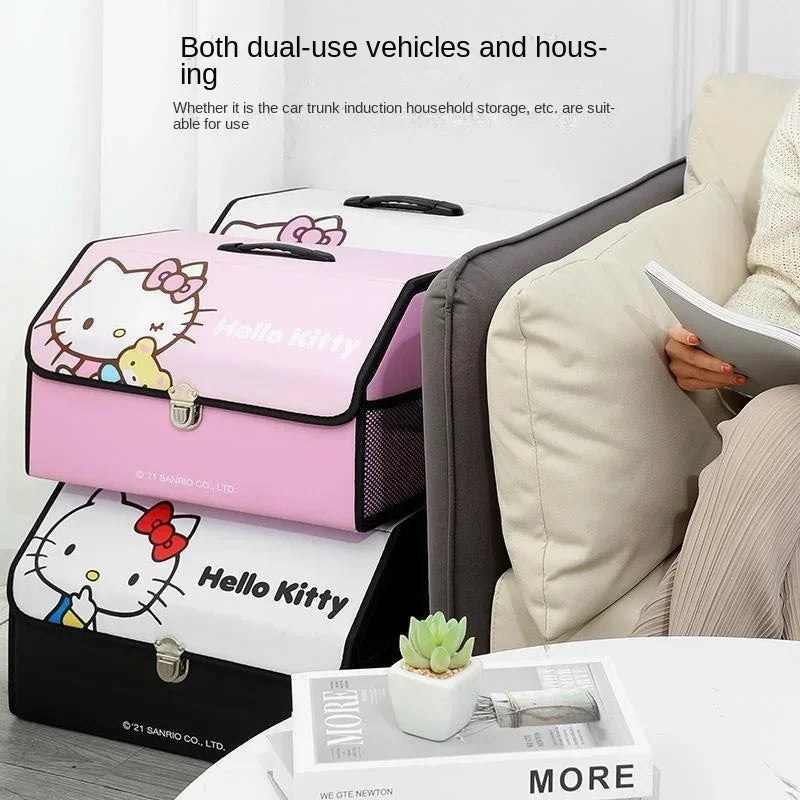 Sanrio Kawaii Hello Kitty Car Trunk Storage Box Anime Cartoon Lovely Fashion Exquisite Creative Waterproof Universal Storage Box