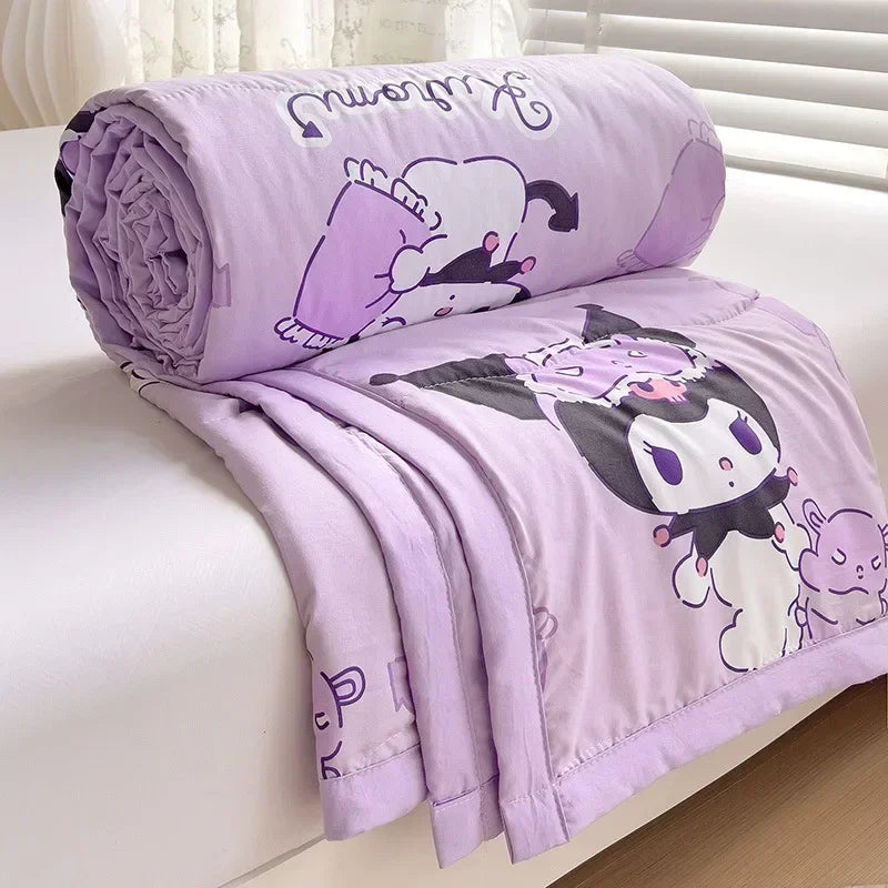 2025 New Summer Air Conditioner Quilt Kuromi Hello Kitty Children's Nap Quilt Office Blanket Cute Class A Washed Cotton