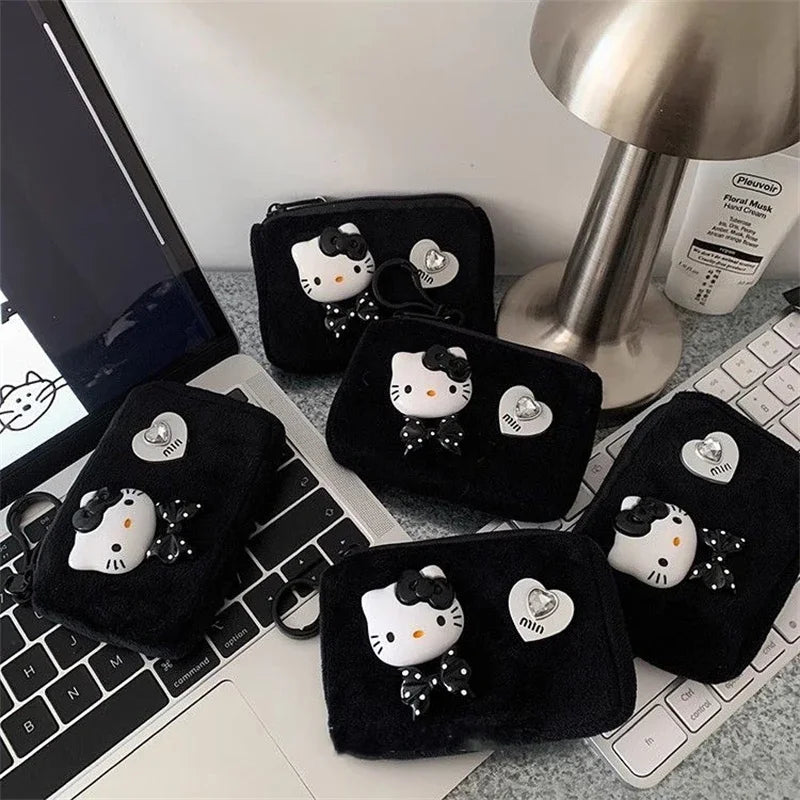 Hello Kitty Coin Purse Cute Anime Cartoon Girl&Child Fashion Black Plush Backpack Pendant Card Bag Pendant Holiday Gifts