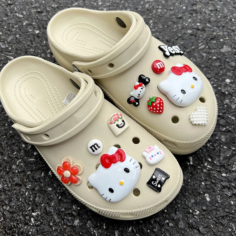 1 Set Lovely Hello Kitty Shoes Accessories Women Girls Sandals Garden Shoe Buckle Decorations Fit Charm DIY Birthday Gift